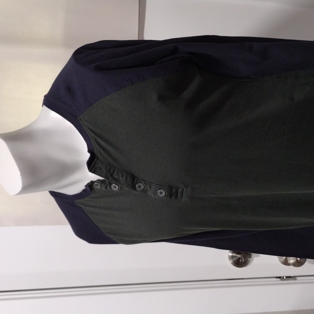 Brave Soul London mens green and blue cotton Henley. Medium